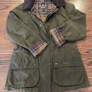 Barbour Olive Green Jacket with Plaid Lining